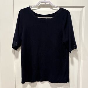 Talbots Women’s XL Cotton Blend Knit Top Navy Blue Short Sleeve Crew Neck